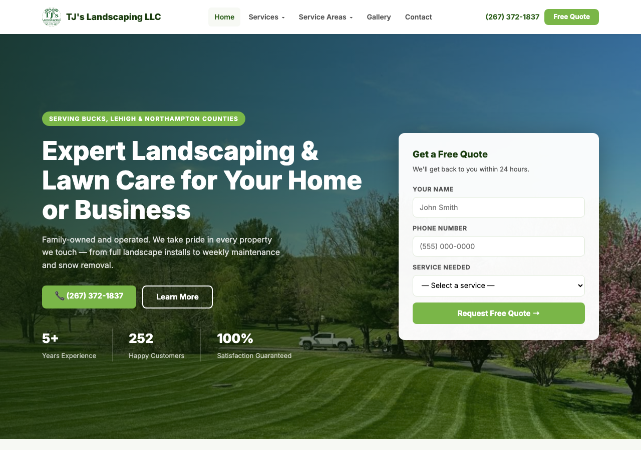 TJ's Landscaping website built by Fully Booked Digital